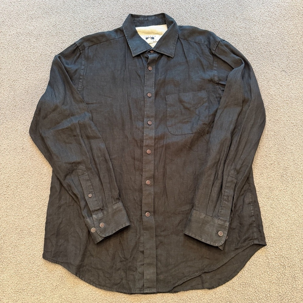 Joseph Abboud Long Sleeve Button Up 100% Linen Black Shirt Men's Large Casual